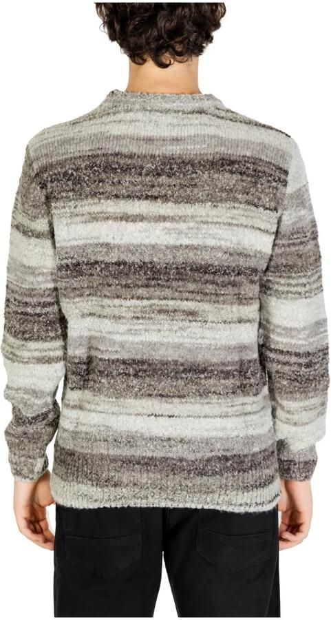 Gianni Lupo Gestreepte Gebreide Trui Herfst Winter Grijs Gray Heren