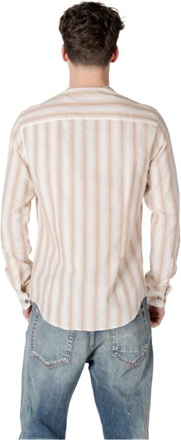 Gianni Lupo Gestreepte Mandarin Kraag Katoenen Overhemd Beige Heren - Foto 2