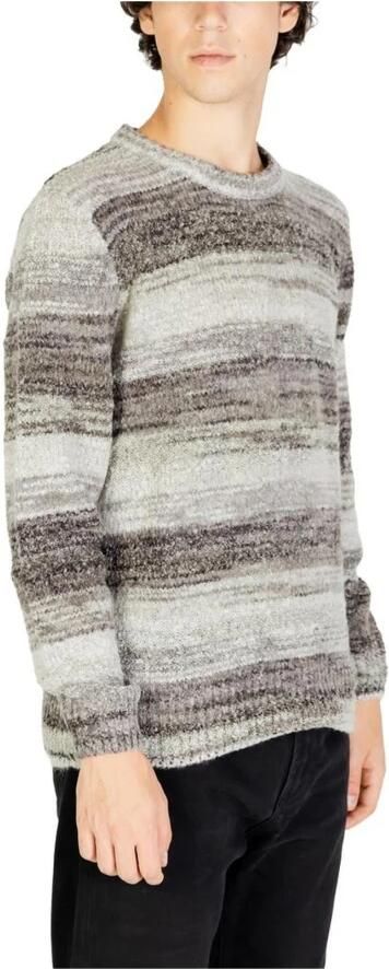 Gianni Lupo Gestreepte Gebreide Trui Herfst Winter Grijs Gray Heren - Foto 3