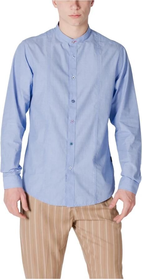 Gianni Lupo Mandarijn Kraag Lange Mouw Shirt Blue Heren - Foto 3