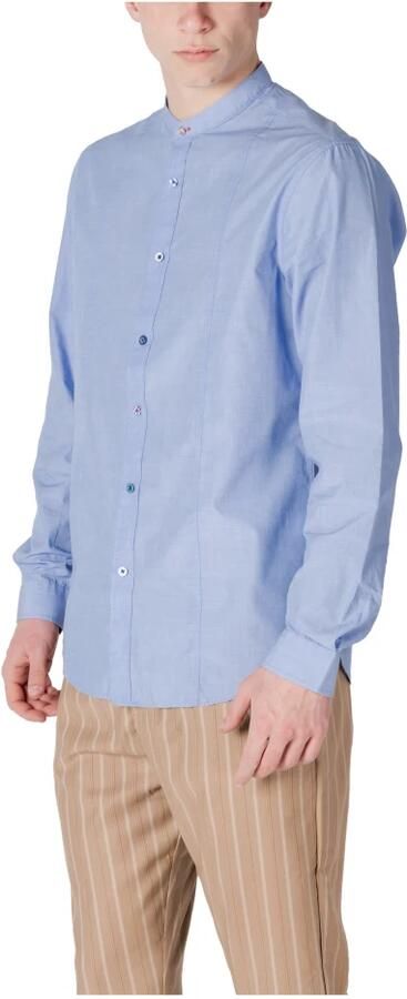 Gianni Lupo Mandarijn Kraag Lange Mouw Shirt Blue Heren - Foto 2