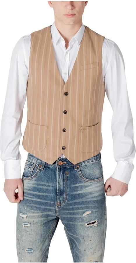 Gianni Lupo Pinstripe V-Neck Sleeveless Gilet Beige Heren - Foto 3