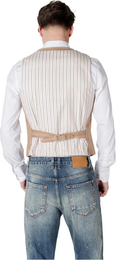 Gianni Lupo Pinstripe V-Neck Sleeveless Gilet Beige Heren