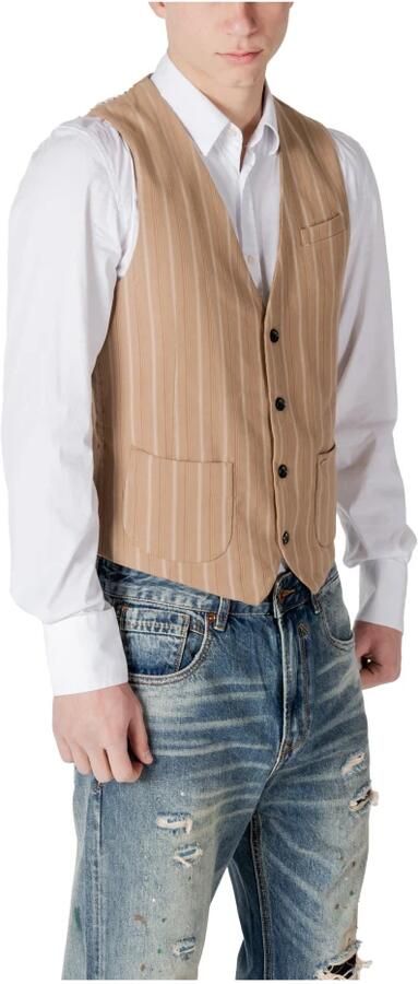 Gianni Lupo Pinstripe V-Neck Sleeveless Gilet Beige Heren - Foto 2