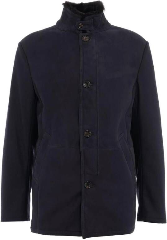 Gimo's Stijlvolle Shearling Jas in Blauw Grijs Heren