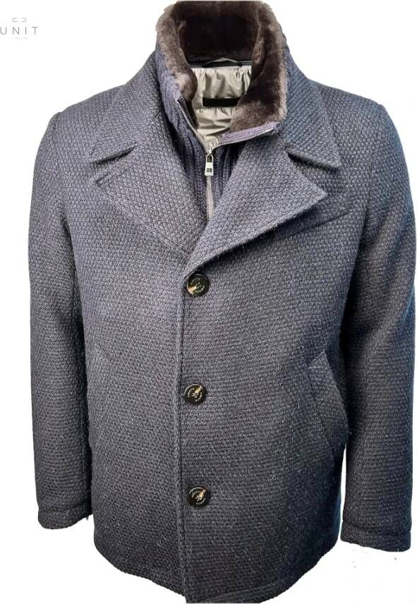 Gimo's Wollen Korte Jas Blauw Zwart Heren