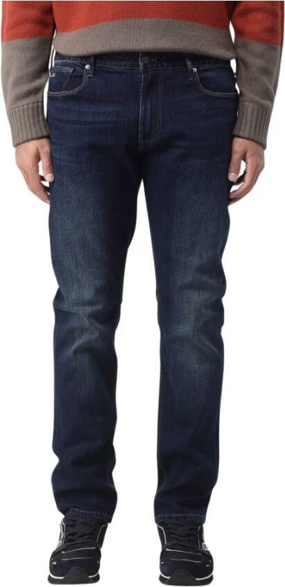 Emporio Armani Blauwe Jeans met Smalle Pijpen en Logo Patch Blauw Heren