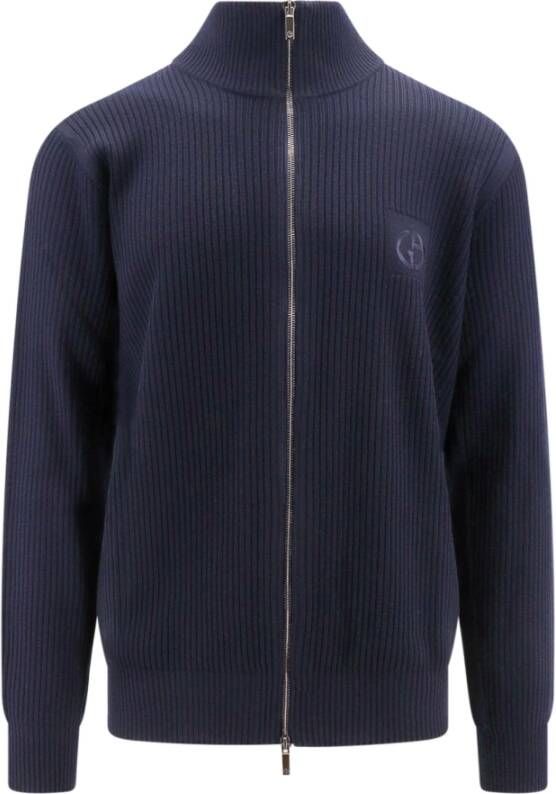 Giorgio Armani Blauwe Sweatshirt met Ritssluiting Gemaakt in Italië 100% Zuivere Wol Blauw Heren