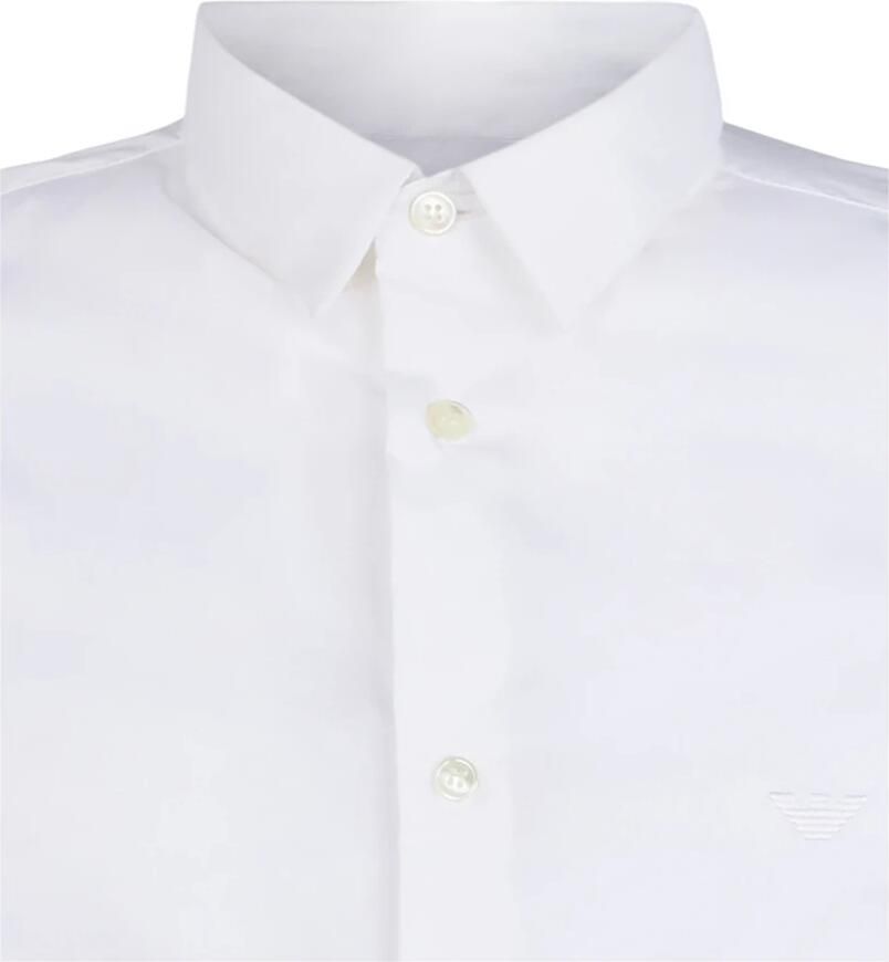 Emporio Armani Witte Stretch Stof Shirt Klassieke Kraag Lange Mouw Adelaar Borduurwerk White Heren