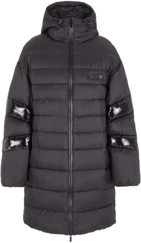 Armani Exchange Zwarte technische stoffen jas met capuchon Black Dames