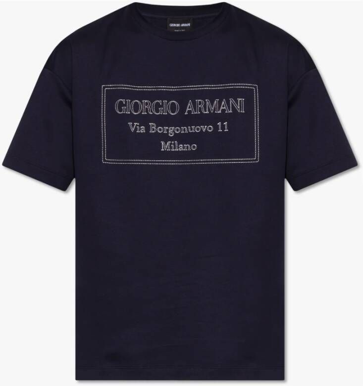 Giorgio Armani T-shirt met logo Blauw Heren