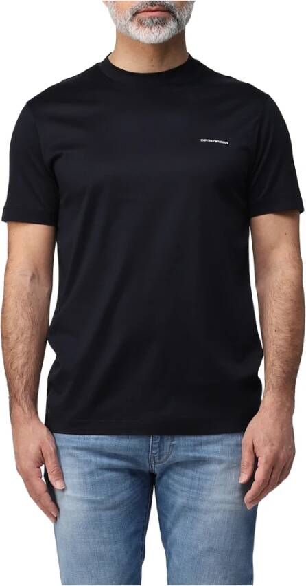 Emporio Armani Navy Blue Logo Print Katoenen T-Shirt Blue Heren