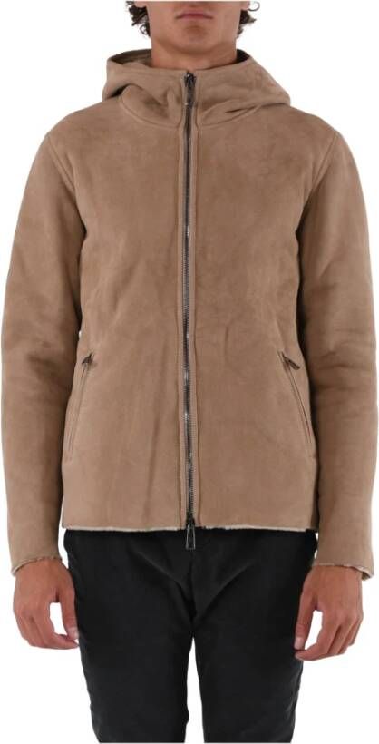 Giorgio Brato Leren Jas met Shearling Voering Beige Heren