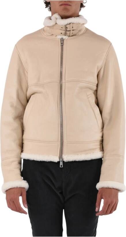 Giorgio Brato Leren Jas met Shearling Voering Beige Heren
