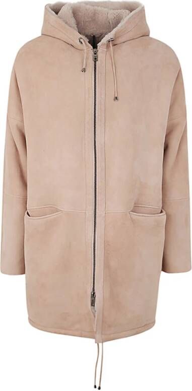 Giorgio Brato Plaster Schapenvacht Parka met Capuchon Beige Dames