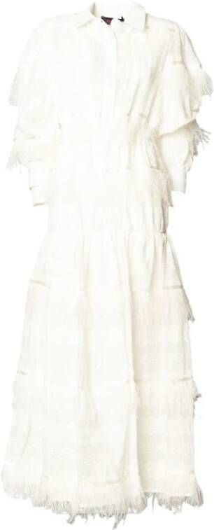 Giulia N Couture Lange Witte Overhemdjurk met Veren White Dames
