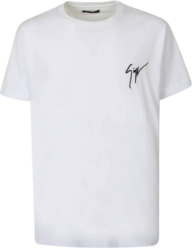 Giuseppe zanotti Wit Logo Geborduurd T-Shirt voor Heren White Heren