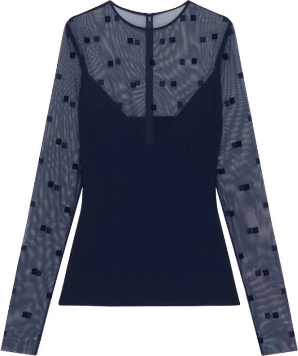 Givenchy 4G Plumetis Tule Lange Mouwen Top Zwart Dames
