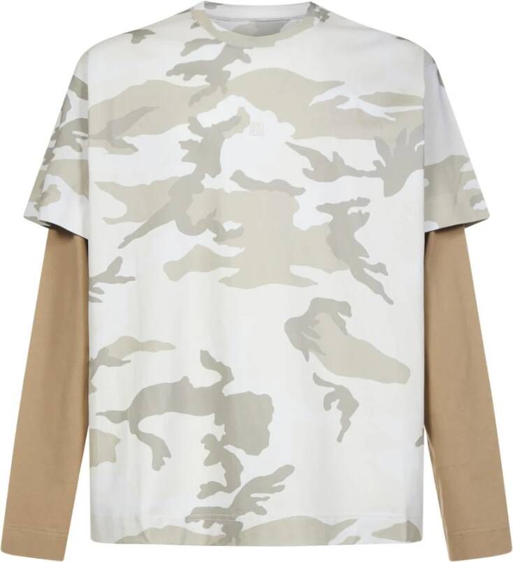 Givenchy Beige Camouflage Print T-shirts en Polos Beige Heren