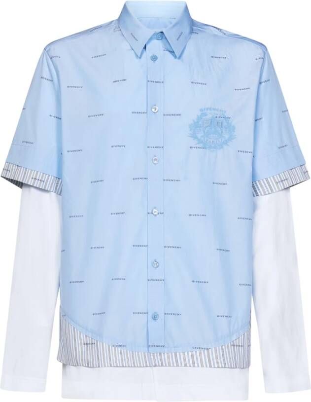 Givenchy Blauwe Overhemden met Knoopsluiting en Wapenschild Blauw Heren