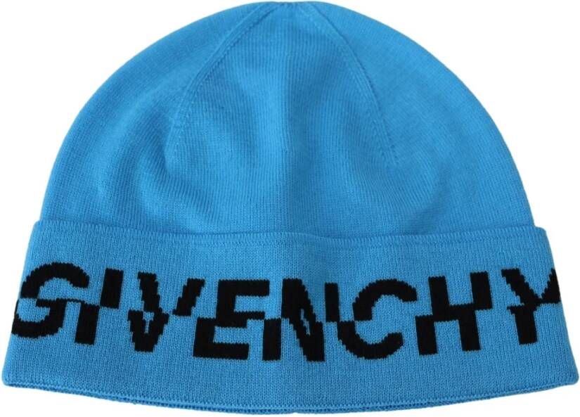 Givenchy Givchy blauwe wollen hoed logo winter warme beanie uni hoed Blauw