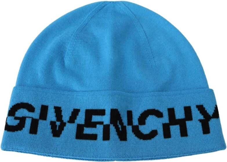 Givenchy Givchy blauwe wollen hoed logo winter warme beanie uni hoed Blauw Dames