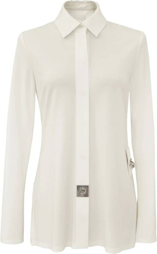Givenchy Exclusieve Witte Hemdblouse met Verborgen Knoopsluiting en Zilverkleurige Metalen Gesp Beige Dames