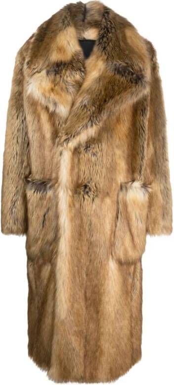 Givenchy Faux-Fur Oversized Lapels Coat Bruin Heren