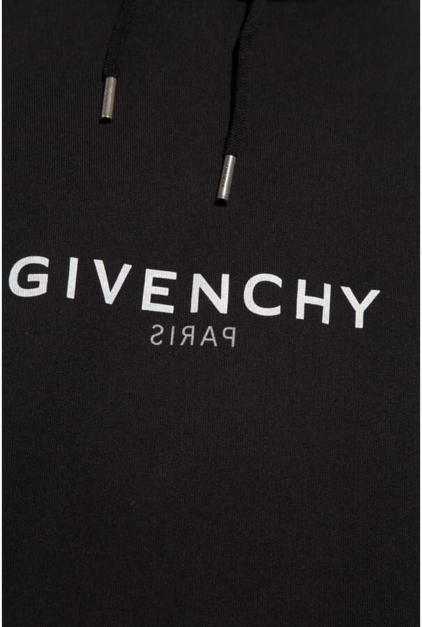 Givenchy Zwarte hoodie met wit logo print Zwart Heren