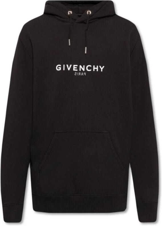 Givenchy Zwarte hoodie met wit logo print Zwart