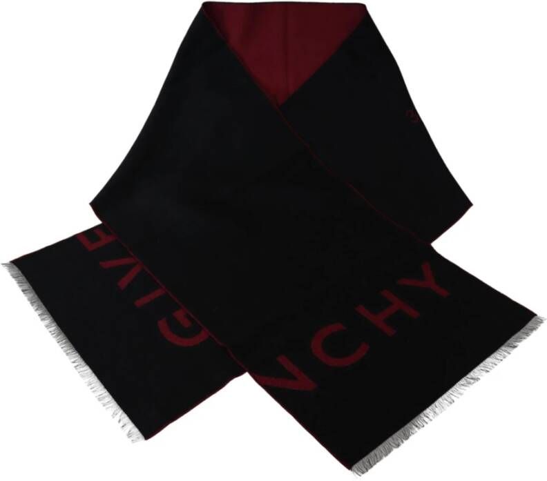 Givenchy Zwart Rood Wol Unisex Winter Sjaal Omslagdoek Multicolor