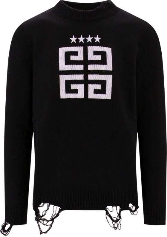 Givenchy Katoenen Gebreide Pullover met 4G Sterren Borduurwerk Zwart Heren