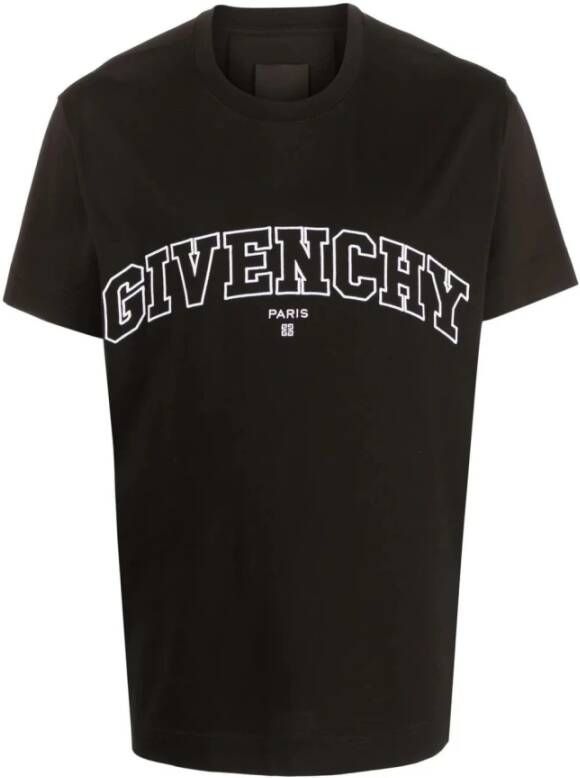 Givenchy Zwart T-shirt met klieke pasorm en bedrukt logo Black Heren