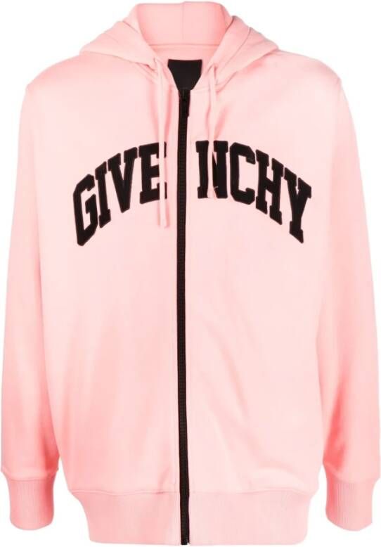 Givenchy Koraalroze Zip-Through Hoodie met Geborduurd Logo Roze Heren