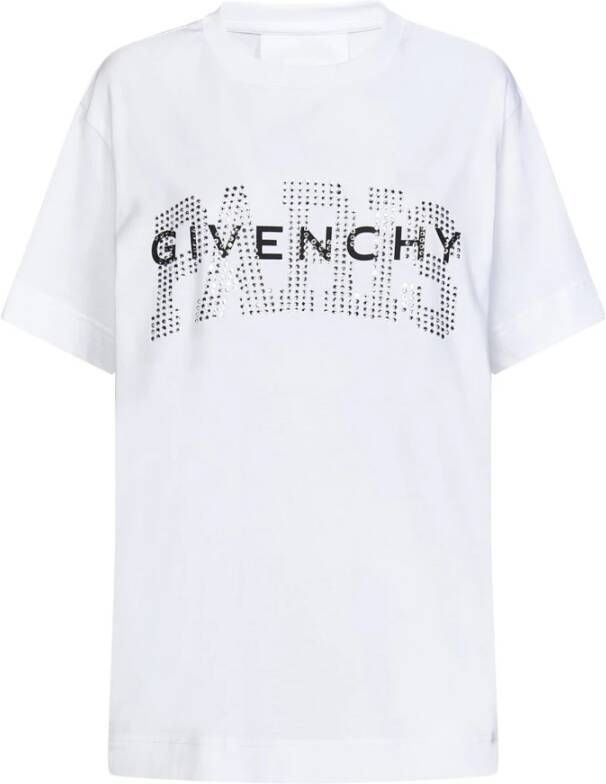 Givenchy Wit Katoenen Logo T-Shirt met Kristallen Versieringen White Dames
