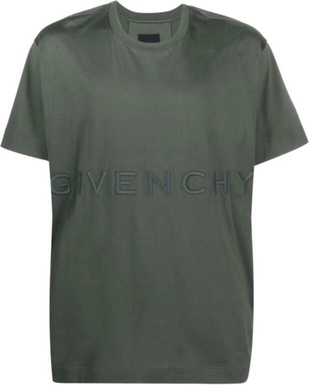 Givenchy Logo-geborduurd katoenen T-shirt in khaki en olijfgroen Groen Heren