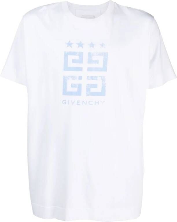 Givenchy Logo-Print Katoenen T-Shirt Wit Lichtblauw Wit Heren