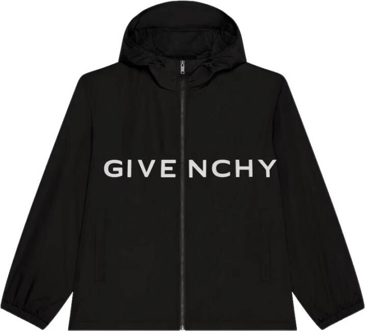 Givenchy Logo Print Technische Windbreaker met Capuchon Zwart Heren