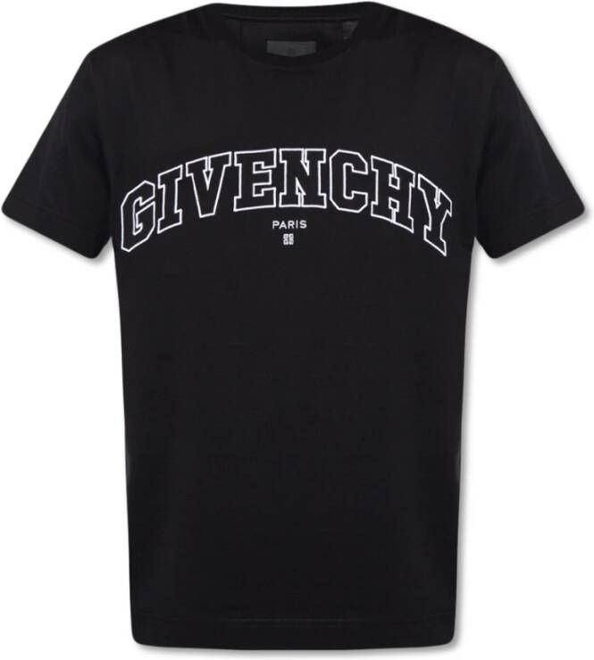 Givenchy Zwart T-shirt met klieke pasorm en bedrukt logo Black Heren
