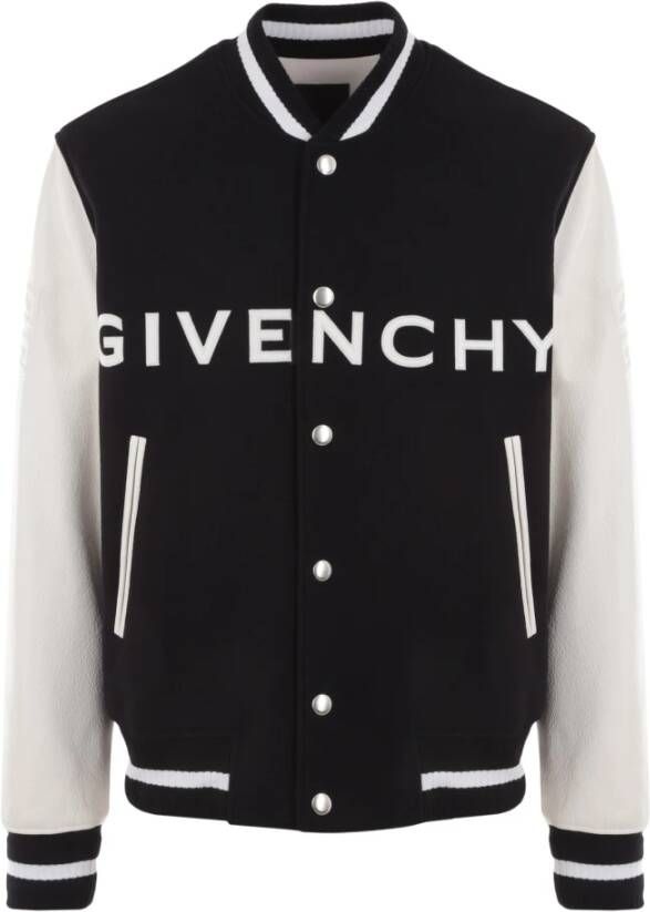 Givenchy Zwarte leren jas met geborduurde patches Black Heren