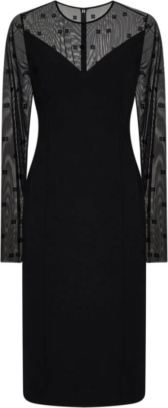 Givenchy Zwarte Midi Jurk met Plumetis Tule Mouwen Zwart Dames