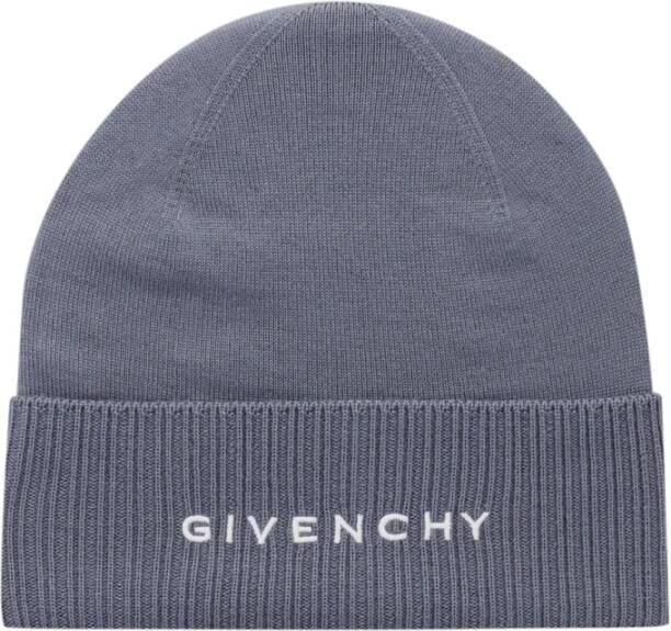 Givenchy Mineralblauwe Wol Logo Beanie Grijs Heren