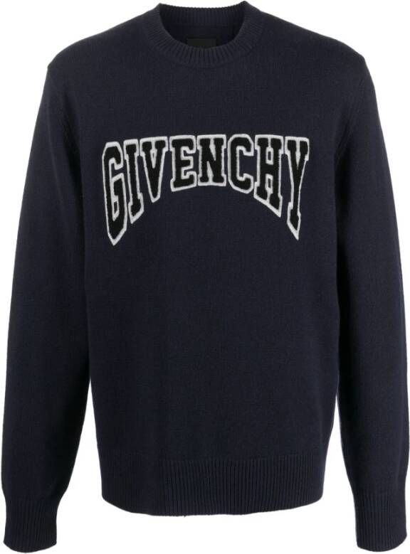 Givenchy Navyblauwe Logo Patches Gebreide Trui Blauw Heren