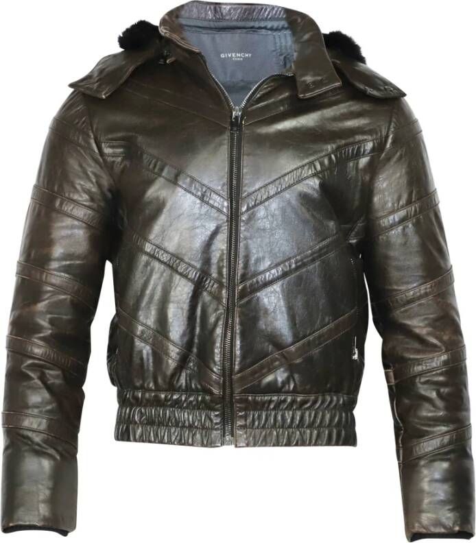 Givenchy Pre-owned Givenchy Hoodie Bomber Jacket in Black Goatskin Leather Bruin Heren