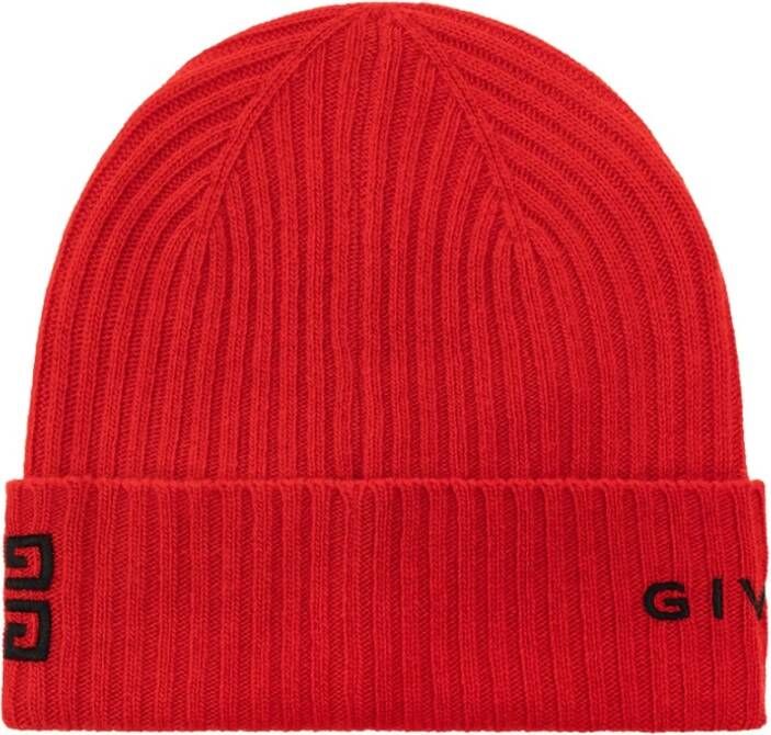 Givenchy Rode Logo Beanie Rood Heren