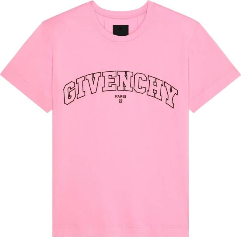 Givenchy Stijlvolle katoenen heren T-shirt met geborduurde handtekening Roze Heren