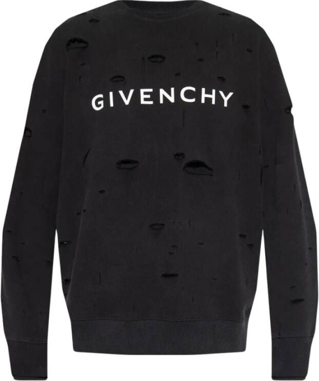 Givenchy Zwart Logo-Print Distressed Sweatshirt Black Heren