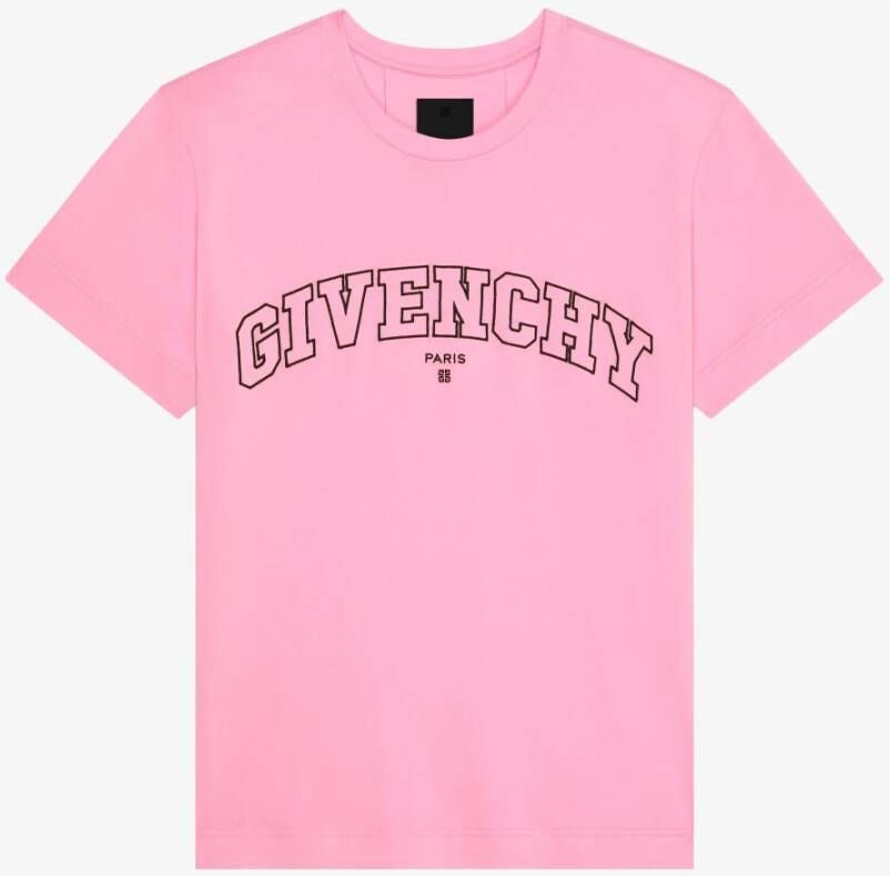 Givenchy Stijlvolle katoenen heren T-shirt met geborduurde handtekening Pink Heren