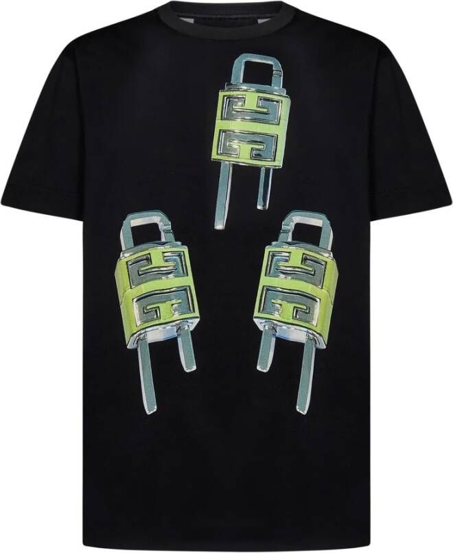 Givenchy Zwart 4G Hangslot Print T-Shirt voor Heren Black Heren