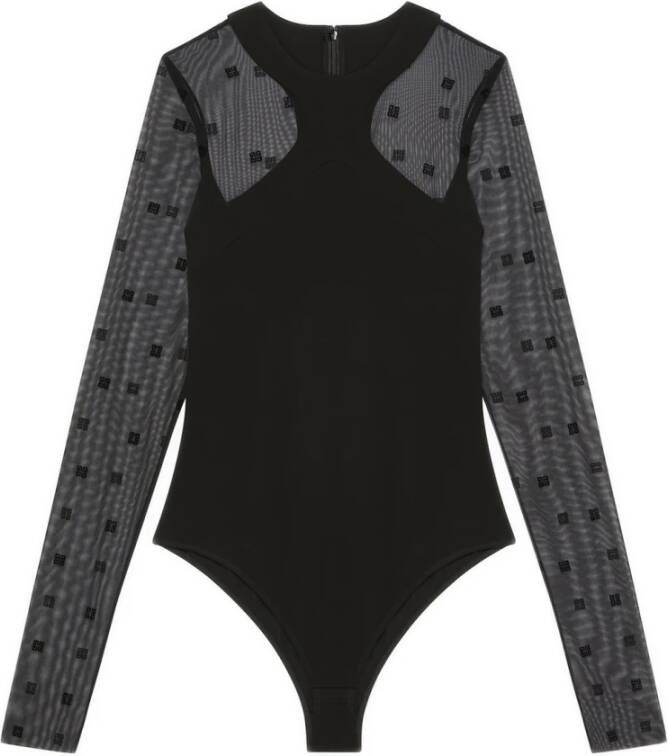 Givenchy Transparante Zwarte Tule Body Blouse met 4G Motief Zwart Dames